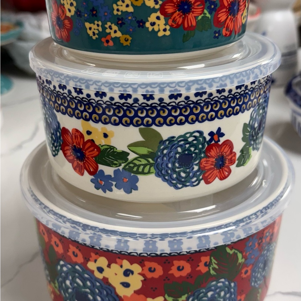 The Pioneer Woman Dazzling Dalhia Ceramic Food Storage Bowls -